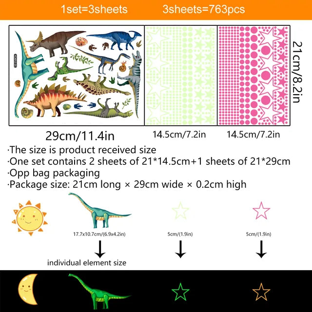 Detachable Waterproof Self-adhesive Dinosaurs And Stars Green Luminous Wall Stickers 1 Set Of  Children's Room Decoration