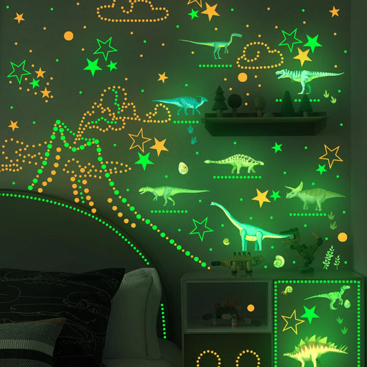 Detachable Waterproof Self-adhesive Dinosaurs And Stars Green Luminous Wall Stickers 1 Set Of  Children's Room Decoration