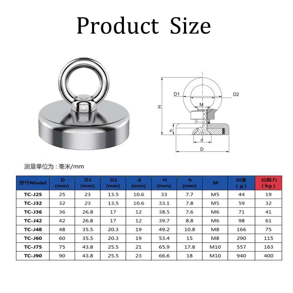 2024 Супер јака неодимијумска удица за риболовни магнет Н52 Иман магнет за ретке земље са удубљеном рупом иманес магнетни спасни магнет 