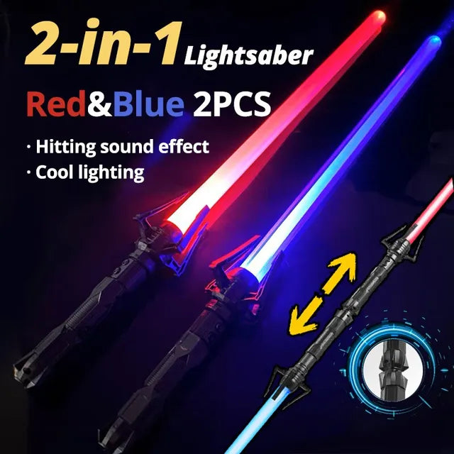 2PCS 2-in-1 Laser Sword Red and Blue Double Saber Transformation Children's Gift Cosplay Weapon Boy Toy