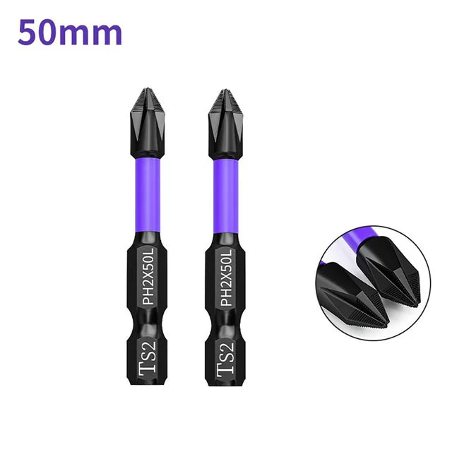 2pcs Non-slip PH2 Magnetic Batch Head Cross Screwdriver Hardness Drill Bit Screw Driver Hand Tools 25/50/65/70/90/150mm