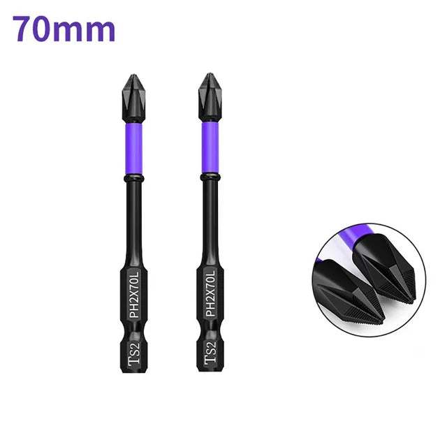 2pcs Non-slip PH2 Magnetic Batch Head Cross Screwdriver Hardness Drill Bit Screw Driver Hand Tools 25/50/65/70/90/150mm