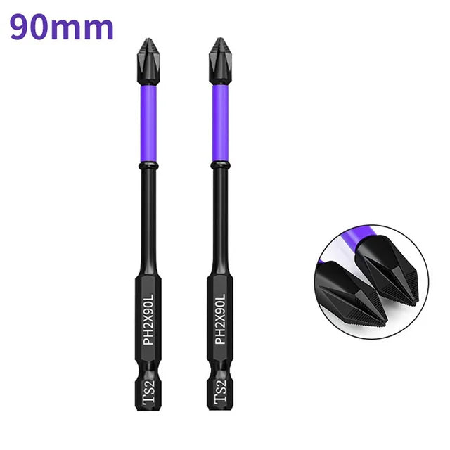 2pcs Non-slip PH2 Magnetic Batch Head Cross Screwdriver Hardness Drill Bit Screw Driver Hand Tools 25/50/65/70/90/150mm