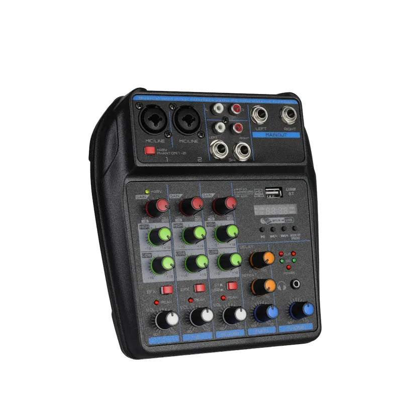 4 Channel Mixer DJ Mixing Console with Bluetooth 48V Phantom Power Monitor Karaoke System USB Mixer Audio