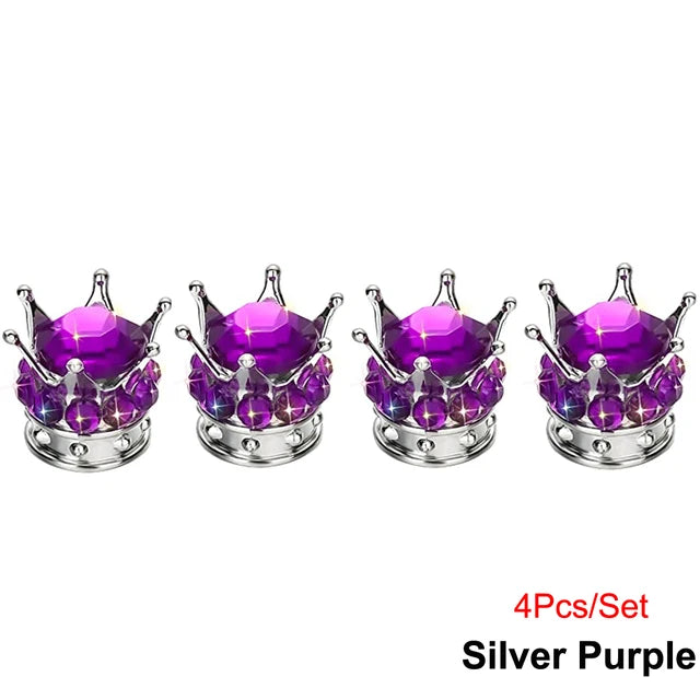 4Pcs/Set Bling Bling Rhinestones Valve Stem Caps, Chrome Crown Tire Valve Stem Caps for Car Auto Bike and Motorcycle