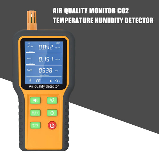 5 in 1 Portable Air Quality Monitor CO2 TVOC HCHO Tester Temperature Humidity Meter LCD Backlit Display Carbon Dioxide Detector