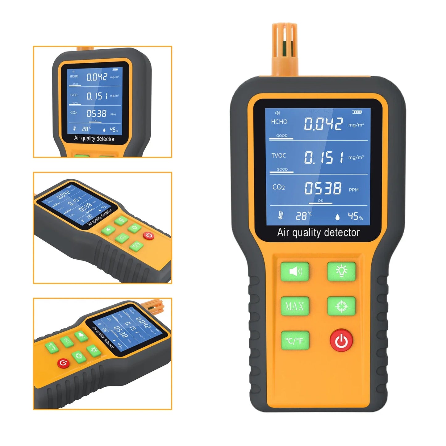 5 in 1 Portable Air Quality Monitor CO2 TVOC HCHO Tester Temperature Humidity Meter LCD Backlit Display Carbon Dioxide Detector