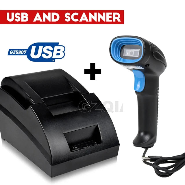 58mm Thermal USB Bluetooth 2 inch Receipt Bill Printer Barcode Scanner Laser 1D Code Reader Pos System for Supermarket Inventory