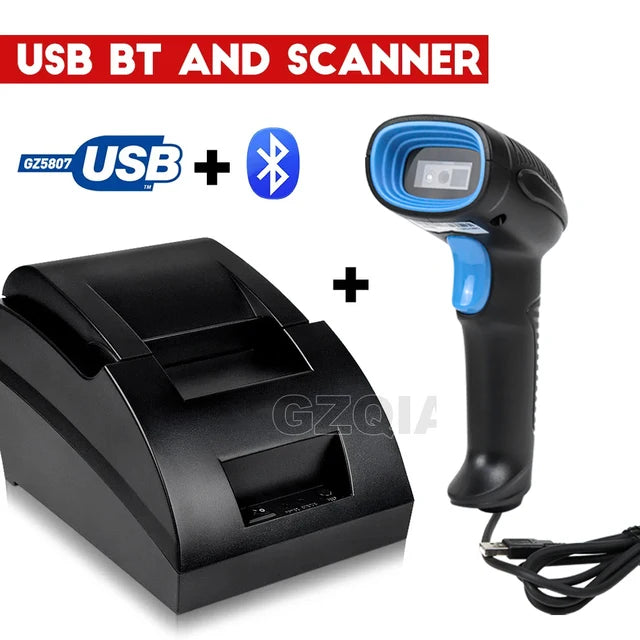 58mm Thermal USB Bluetooth 2 inch Receipt Bill Printer Barcode Scanner Laser 1D Code Reader Pos System for Supermarket Inventory