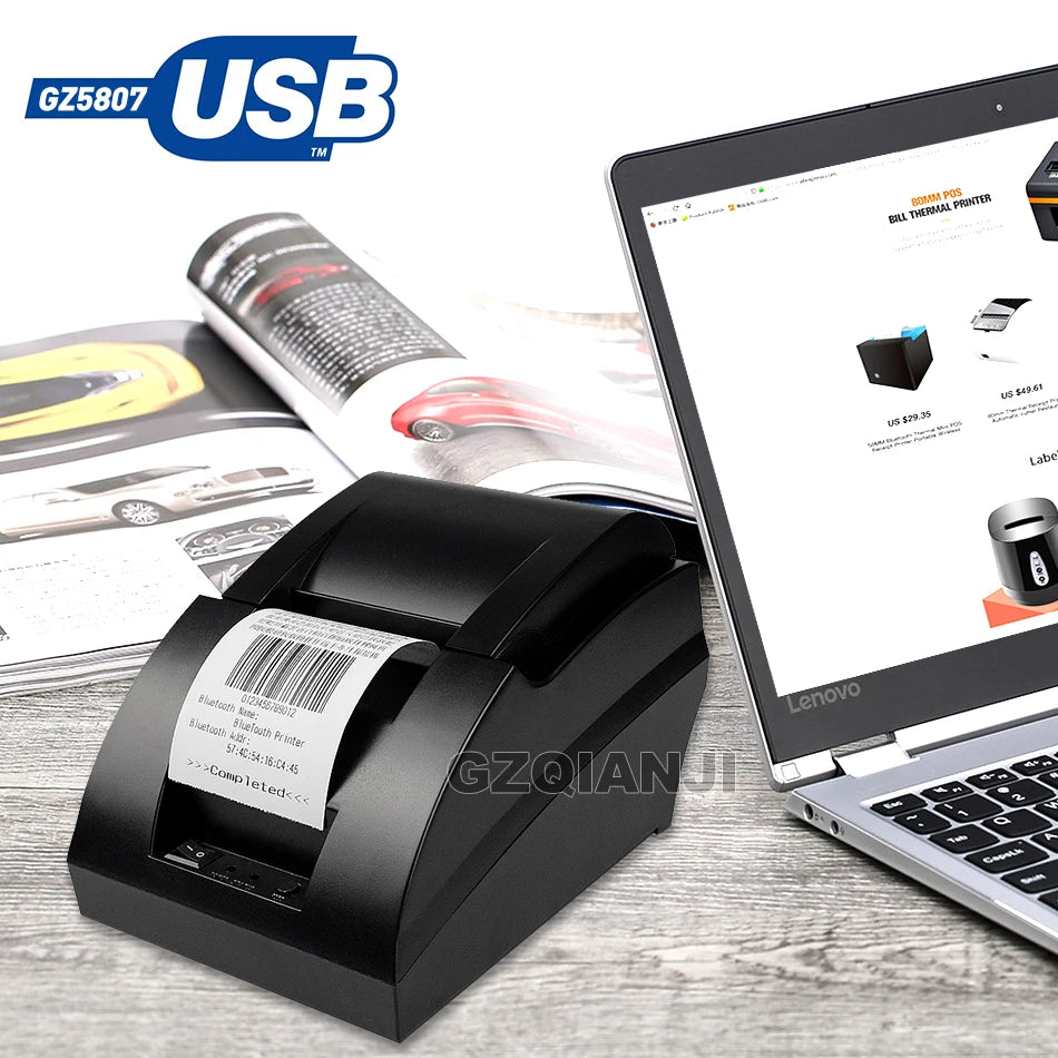 58mm Thermal USB Bluetooth 2 inch Receipt Bill Printer Barcode Scanner Laser 1D Code Reader Pos System for Supermarket Inventory