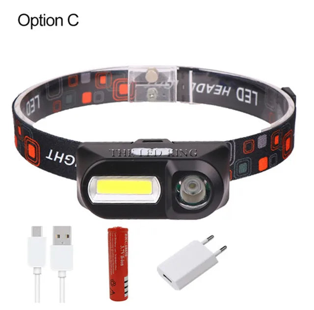 6000lumens Led Headlamp 6 modes XPE+COB Headlight Head Torch Flashlight Head lamp by 18650 battery for Fishing Hunting