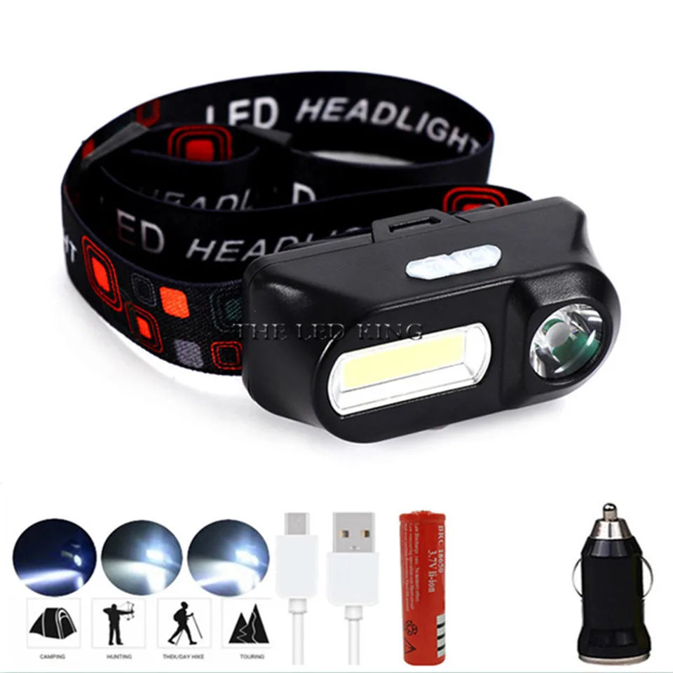 6000lumens Led Headlamp 6 modes XPE+COB Headlight Head Torch Flashlight Head lamp by 18650 battery for Fishing Hunting