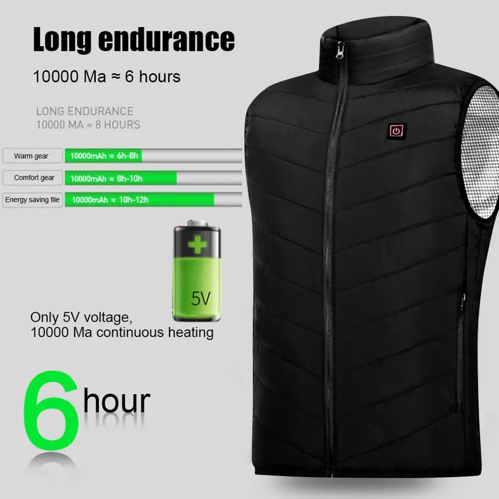 9 Heated Vest Zones Electric Heated Jackets Men's Winter Jacket Outdoor Sportswear USB Winter Heating Vest Thermal Clothing