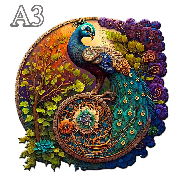 Adult Animal Wooden Puzzle Round Peacock and Bird Wooden Puzzle Children's Puzzle Toy Festival Gift A3 A4 A5 Multi Size Puzzle