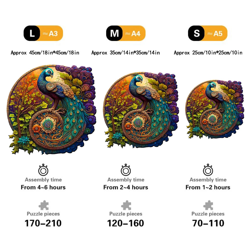 Adult Animal Wooden Puzzle Round Peacock and Bird Wooden Puzzle Children's Puzzle Toy Festival Gift A3 A4 A5 Multi Size Puzzle