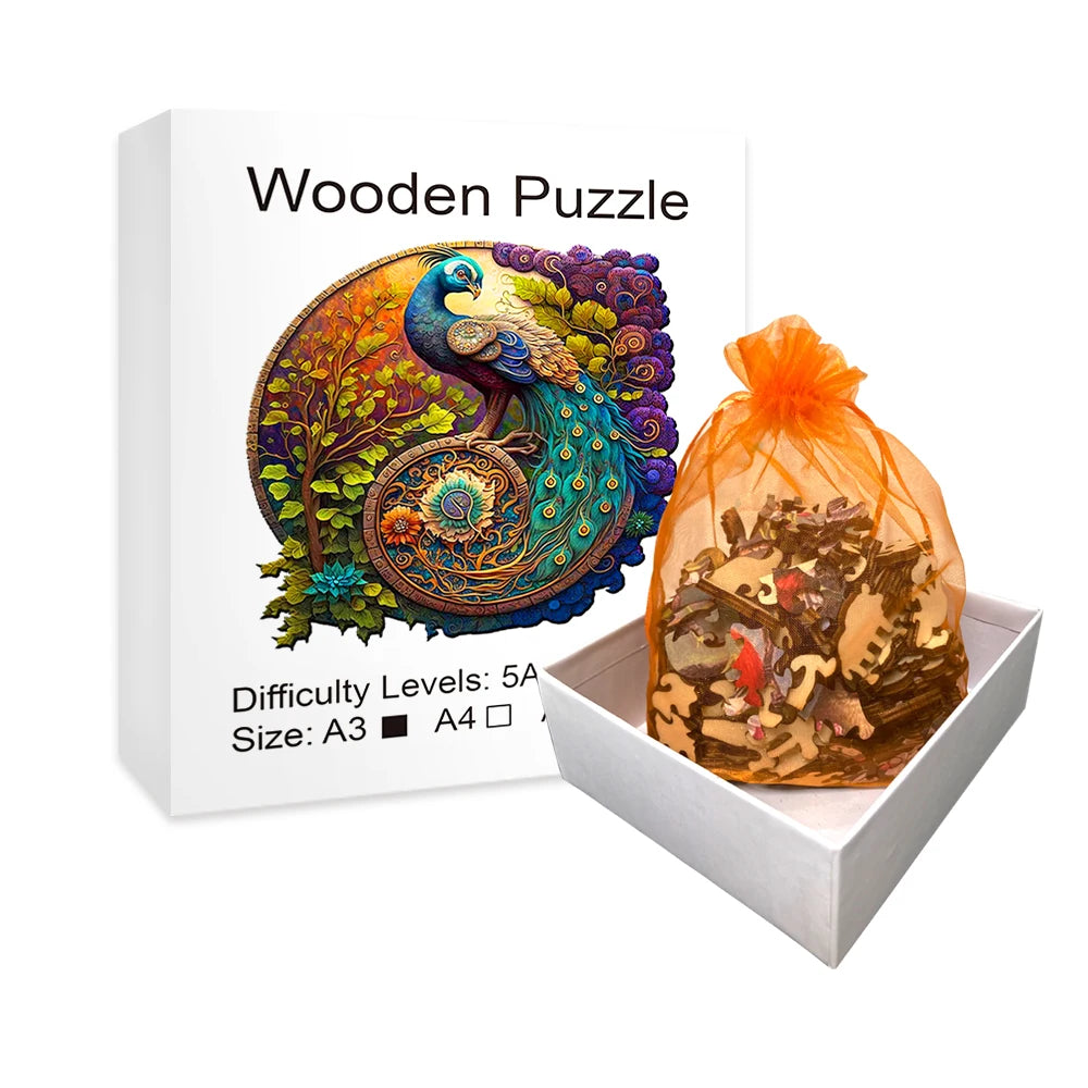 Adult Animal Wooden Puzzle Round Peacock and Bird Wooden Puzzle Children's Puzzle Toy Festival Gift A3 A4 A5 Multi Size Puzzle