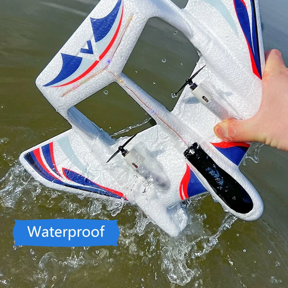 Amphibious Waterproof Gyro Stabilized EPP Foam Fixed-Wing Glider Aircraft RC Plane with LED Lights 2.4G Radio Control Airplane