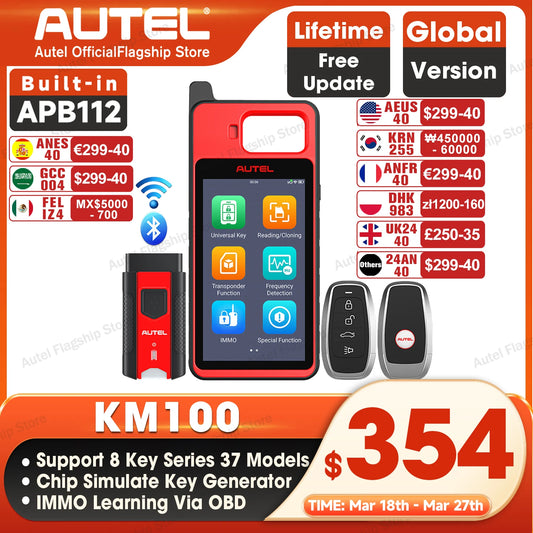 Autel MaxiIM KM100 Key Fob Programmer Immobilizer Tool Key Creation IMMO Learning Chip Read Cloning Frequency Detection PK IM508