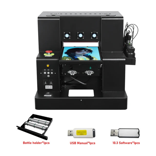 Automatic A4 UV Flatbed Printer For EPSON XP600 Print head with Bottle Holder For Bottle Phone Case A4 UV DTF Printing Machine