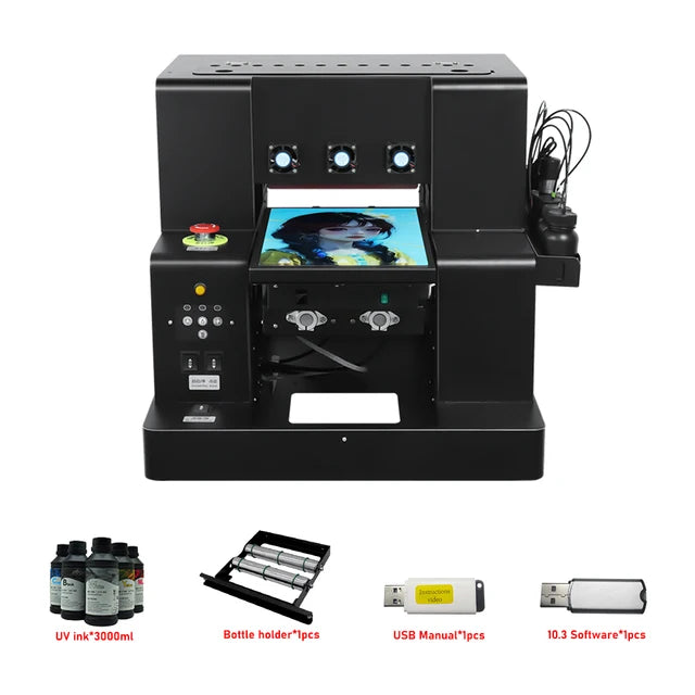 Automatic A4 UV Flatbed Printer For EPSON XP600 Print head with Bottle Holder For Bottle Phone Case A4 UV DTF Printing Machine