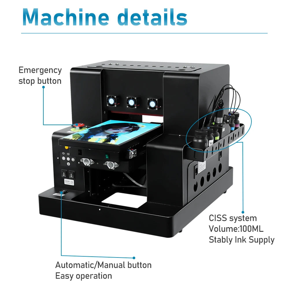 Automatic A4 UV Flatbed Printer For EPSON XP600 Print head with Bottle Holder For Bottle Phone Case A4 UV DTF Printing Machine