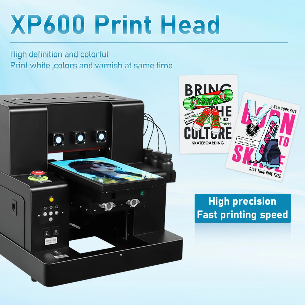 Automatic A4 UV Flatbed Printer For EPSON XP600 Print head with Bottle Holder For Bottle Phone Case A4 UV DTF Printing Machine