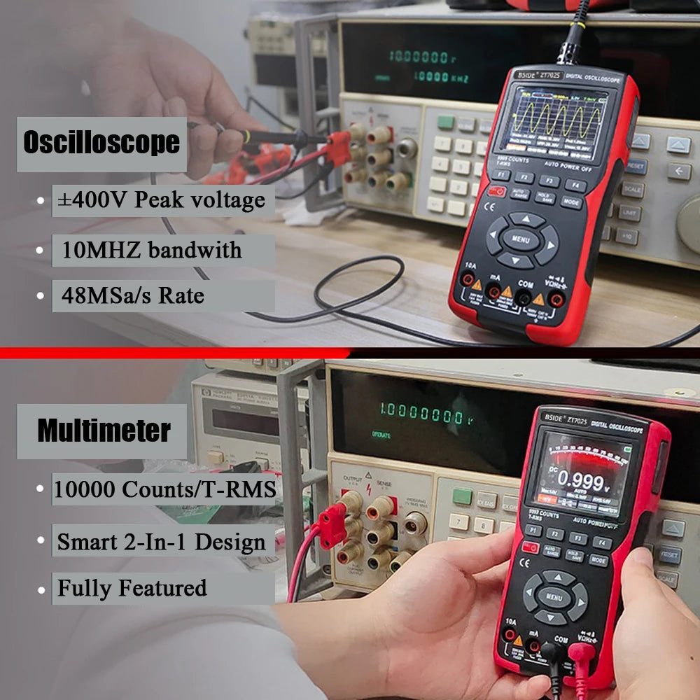 BSIDE ZT702S Professional Digital Multimeter Handheld Oscilloscope Electrician Tester Ammeter Voltmeter Current Cap Ohm Meter