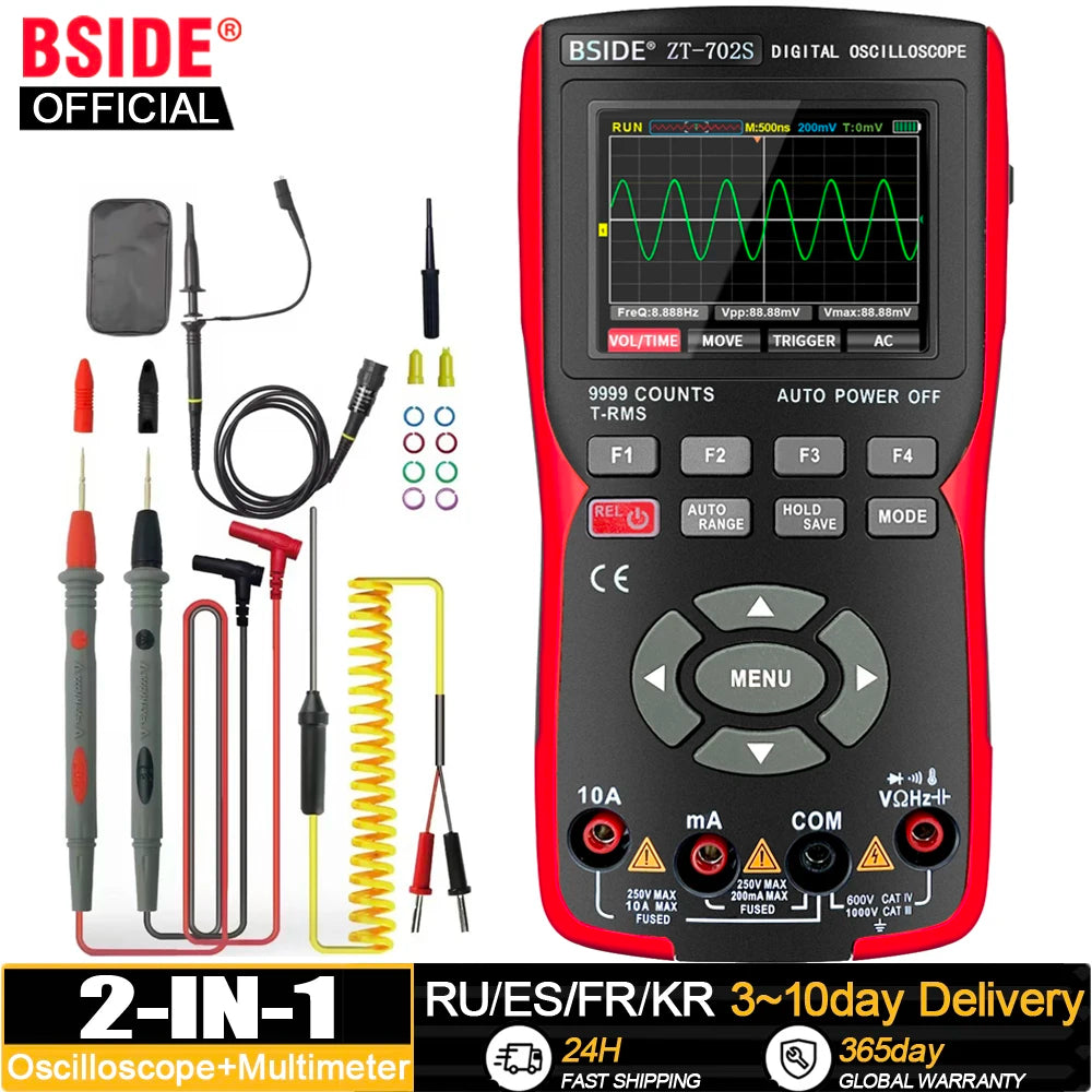 BSIDE ZT702S Professional Digital Multimeter Handheld Oscilloscope Electrician Tester Ammeter Voltmeter Current Cap Ohm Meter