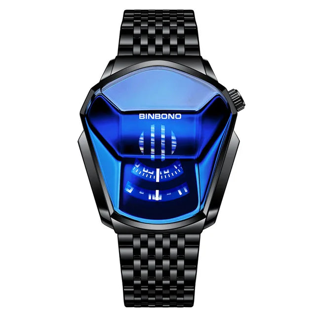 Binbond Popular Fashion Motorcycle Concept Men's Quartz Watch Luminous Steel Band Mesh Watch Touch Screen black technology watch