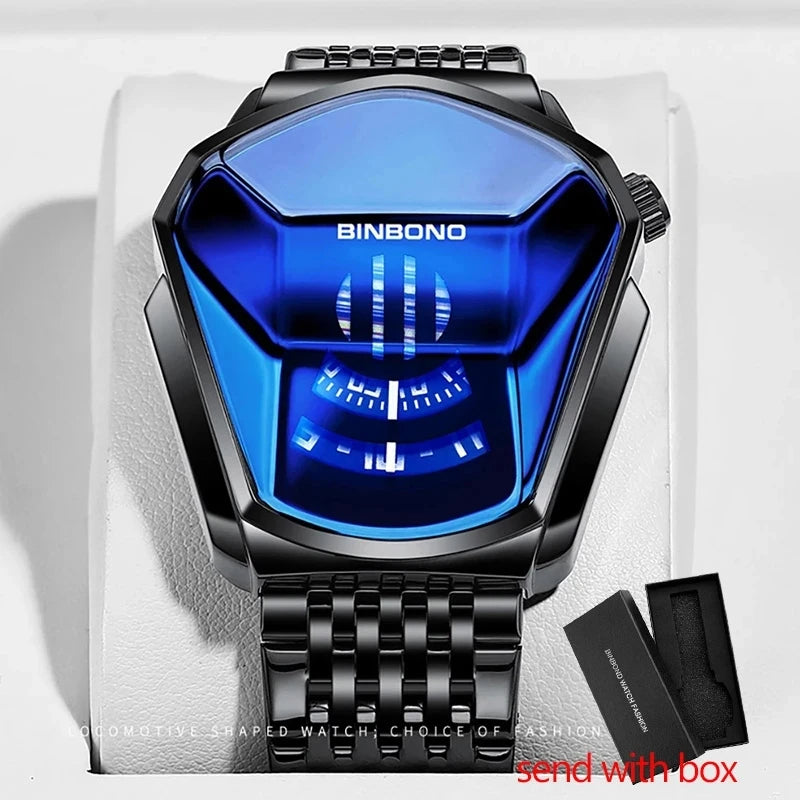 Binbond Popular Fashion Motorcycle Concept Men's Quartz Watch Luminous Steel Band Mesh Watch Touch Screen black technology watch