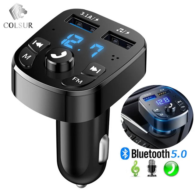 Car Kit Audio MP3 Modulator Car FM Transmitter Bluetooth 5.0 Handsfree 2.1A Player Audio Receiver 2 USB Fast Charger For iPhone