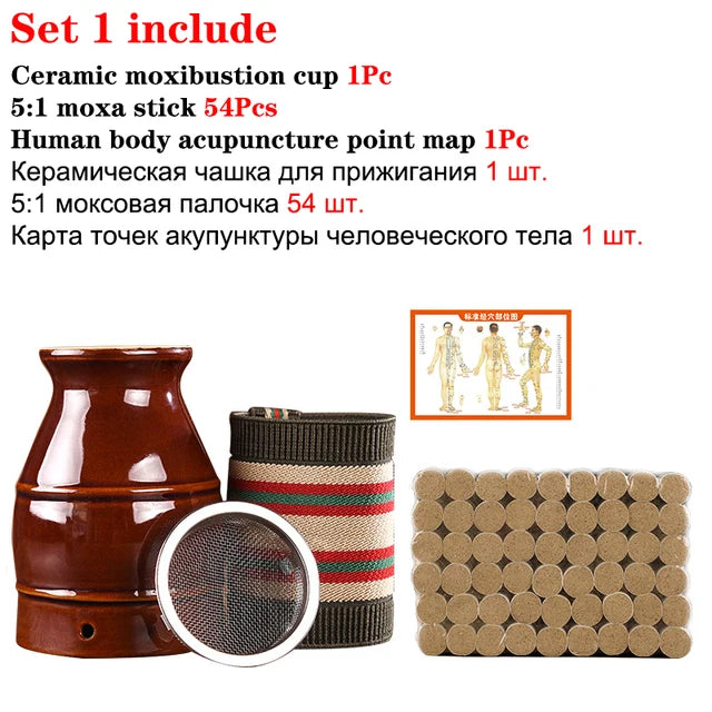 Ceramic Moxibustion Jar Muscle Relax Body Relaxation Moxa Therapy Warm Massager Clay Gua Sha Scraper Cup Natural Wormwood