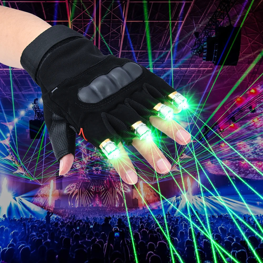 DJ Disco Dancing Show RGB Laser Gloves Multi-line 4 Heads LED Palm Light For Club/Party/Bars Stage