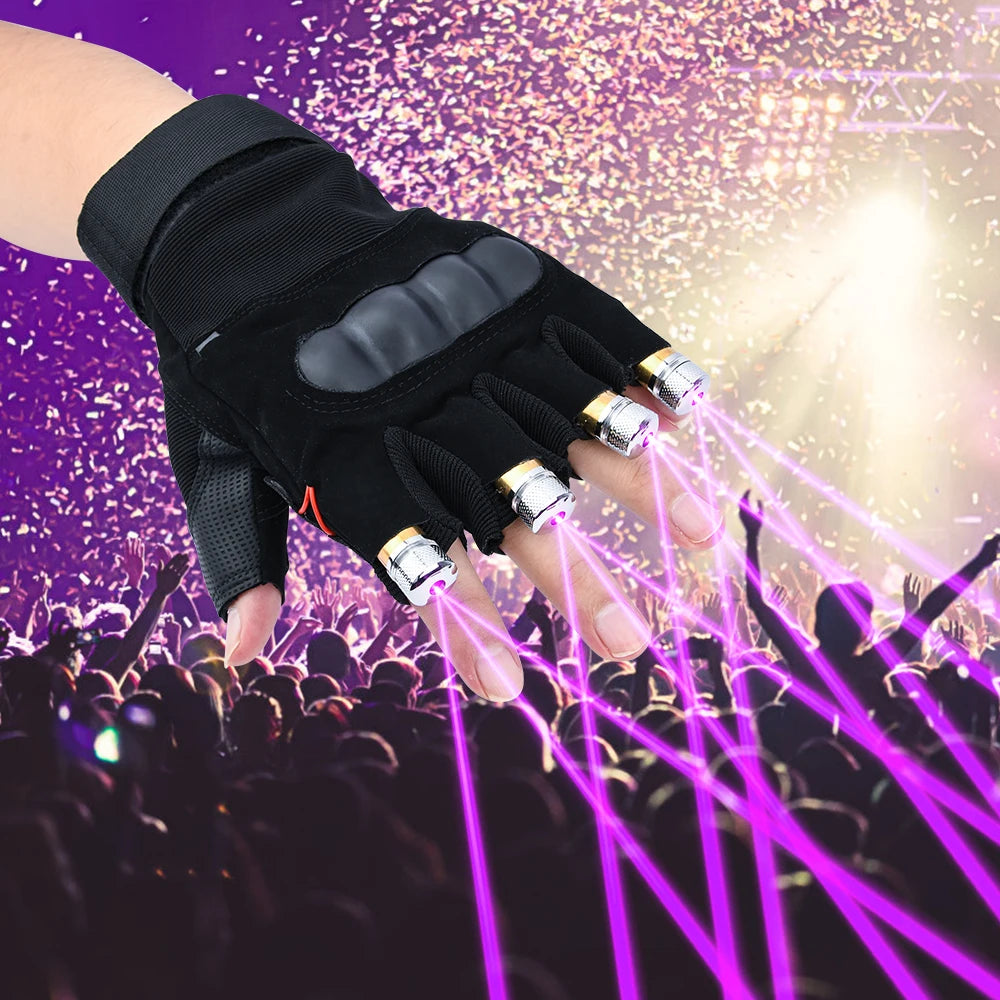 DJ Disco Dancing Show RGB Laser Gloves Multi-line 4 Heads LED Palm Light For Club/Party/Bars Stage