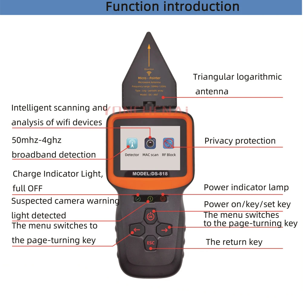 DS818 Profesional Anti-SPY GPS wireless RF Signal Automatic Wifi Detector Finder Tracker Frequency Scan Sweeper Protect Security