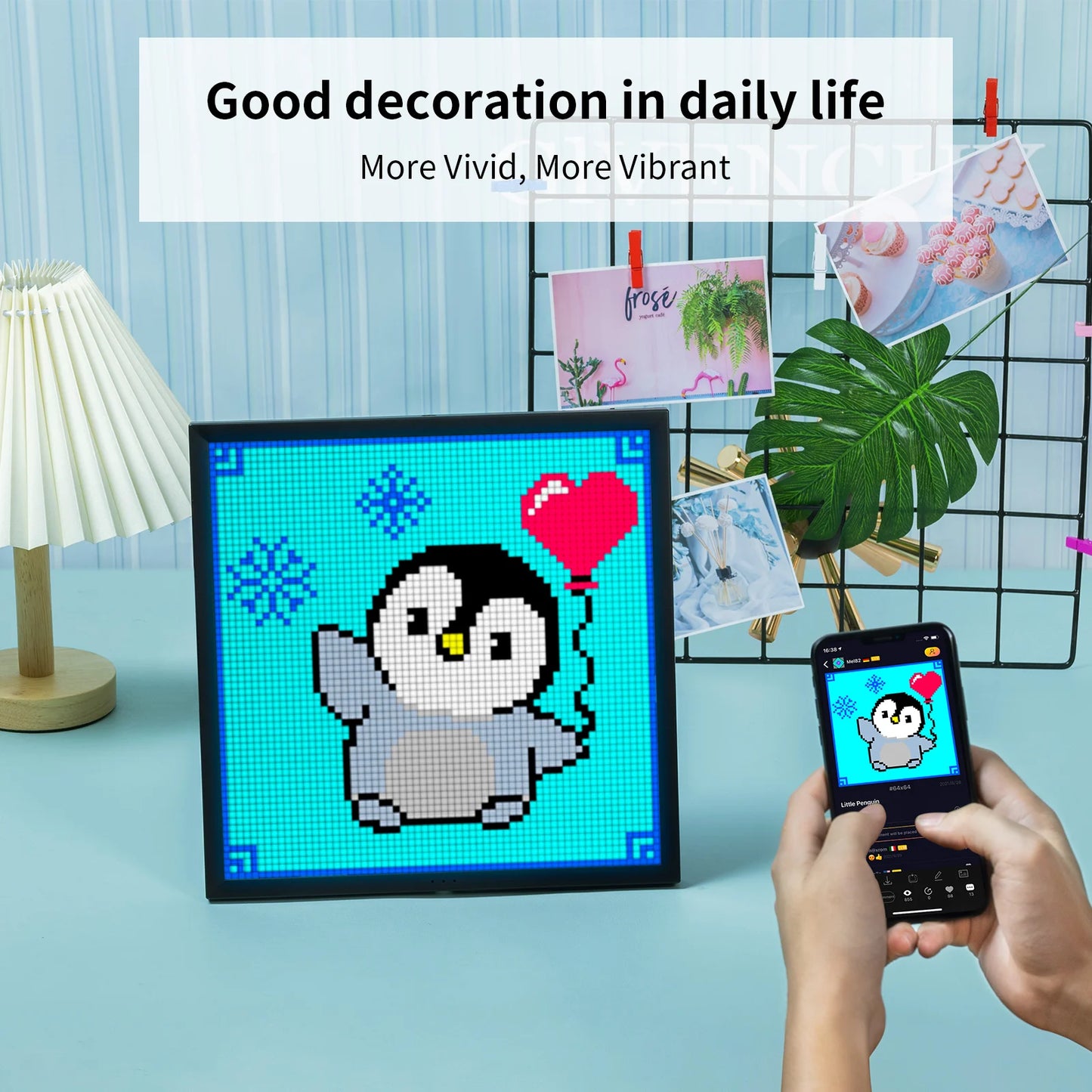 Divoom Pixoo 64 WiFi Pixel Art Display WiFi Cloud Digital Frame with APP Control,64 X 64 LED Panel  for Gaming Room Decoration