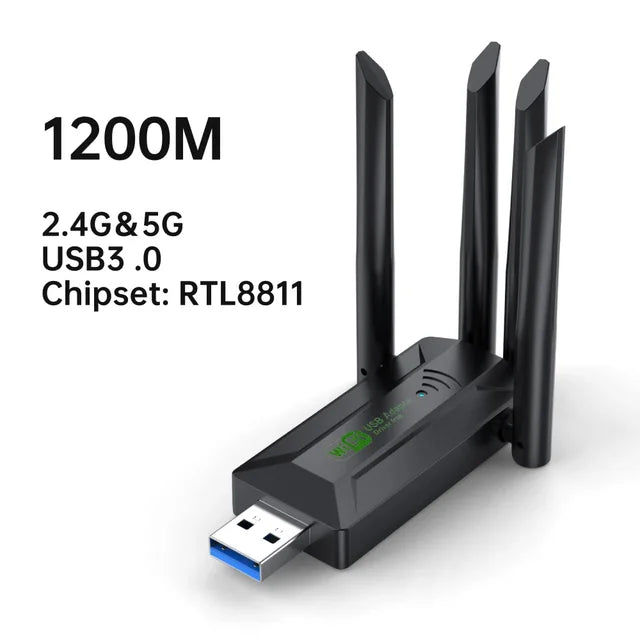 Dual Band USB wifi 1200Mbps Adapter 2.4GHz 5GHz WiFi with 4 Antenna PC Mini Computer 600Mbps Network Card Receiver