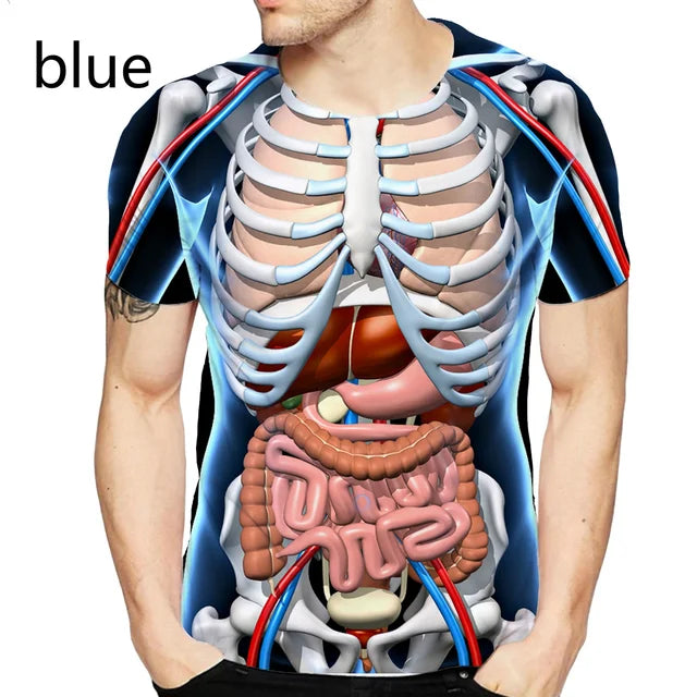 Educational Augmented Reality T-Shirt for Anatomy 3D Printed Round Neck Short-Sleeved T-Shirt  Anime Funny Halloween Men T Shirt