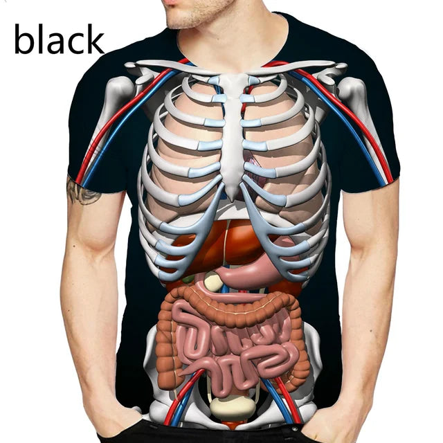 Educational Augmented Reality T-Shirt for Anatomy 3D Printed Round Neck Short-Sleeved T-Shirt  Anime Funny Halloween Men T Shirt