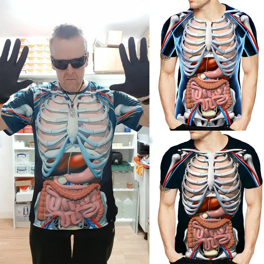 Educational Augmented Reality T-Shirt for Anatomy 3D Printed Round Neck Short-Sleeved T-Shirt  Anime Funny Halloween Men T Shirt