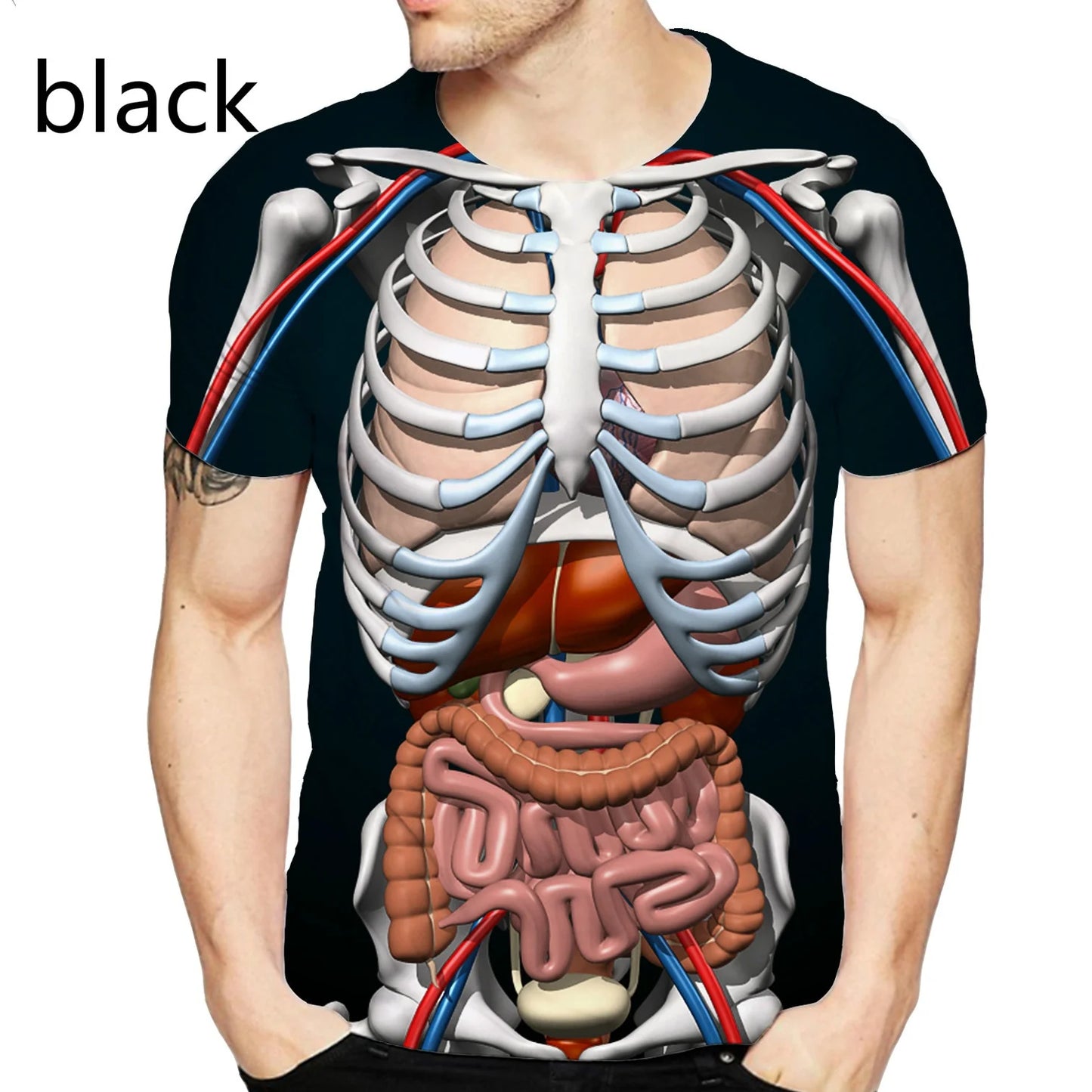 Educational Augmented Reality T-Shirt for Anatomy 3D Printed Round Neck Short-Sleeved T-Shirt  Anime Funny Halloween Men T Shirt