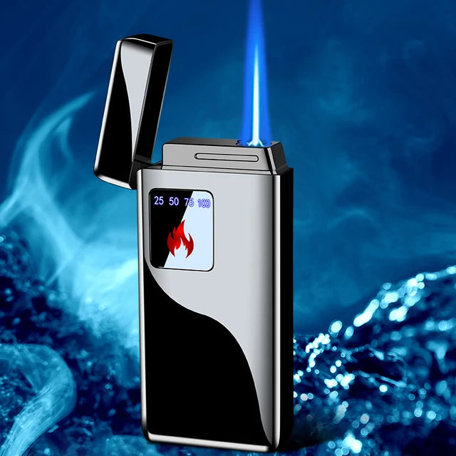 Electricity Blue Flame Ice Plating  Digital Display Power Touch Sensor Windproof Jet Cigar Torch Lighter Without Gas