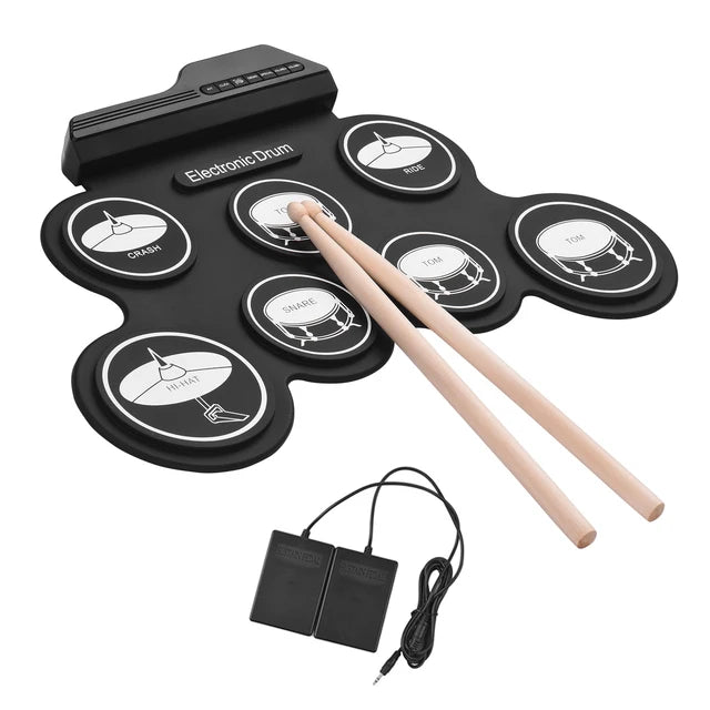 Electronic Drum Set USB Roll-Up Silicon Drums Pad Digital Foldable Electric Portable Compact Size Kit Hand Practice With Pedal