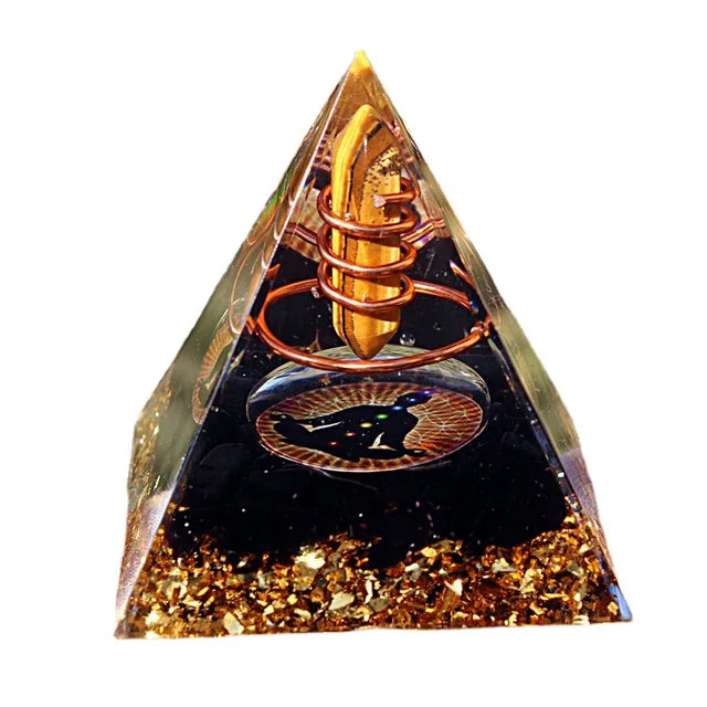 Energy Pyramid Orgonite Reiki Yellow Tiger Eye Hexagon Column Healing Crystals Chakra Tool Ornaments Resin Stones Craft 6CM