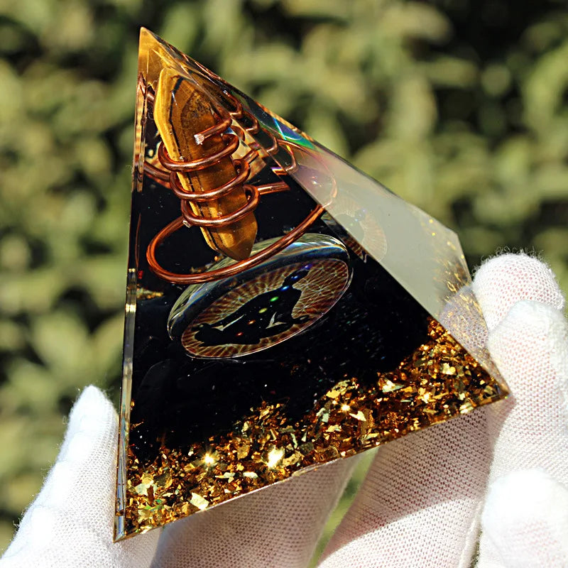 Energy Pyramid Orgonite Reiki Yellow Tiger Eye Hexagon Column Healing Crystals Chakra Tool Ornaments Resin Stones Craft 6CM