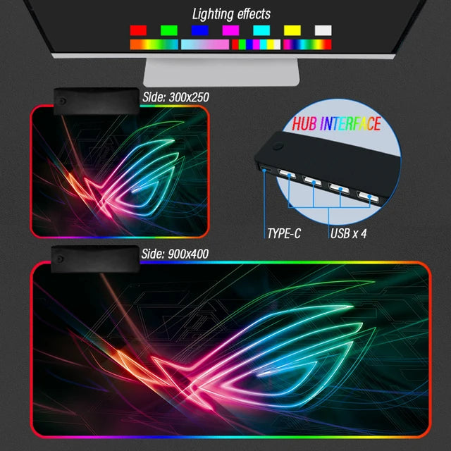 Extension Republic of Gamers Mouse Pad ROG Desk Rug Rigid Carpet Non-Slip RGB Backlight Luminous 4 USB Type C HUB Custom Mat