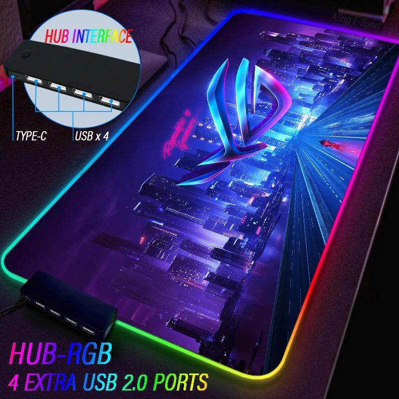 Extension Republic of Gamers Mouse Pad ROG Desk Rug Rigid Carpet Non-Slip RGB Backlight Luminous 4 USB Type C HUB Custom Mat