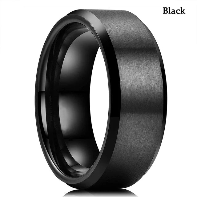 Fashion 8mm Red Groove Beveled Edge Stainless Steel Celtic Dragon Rings for Men Zircon Inlay Carbon Fibre Ring Men Wedding Band