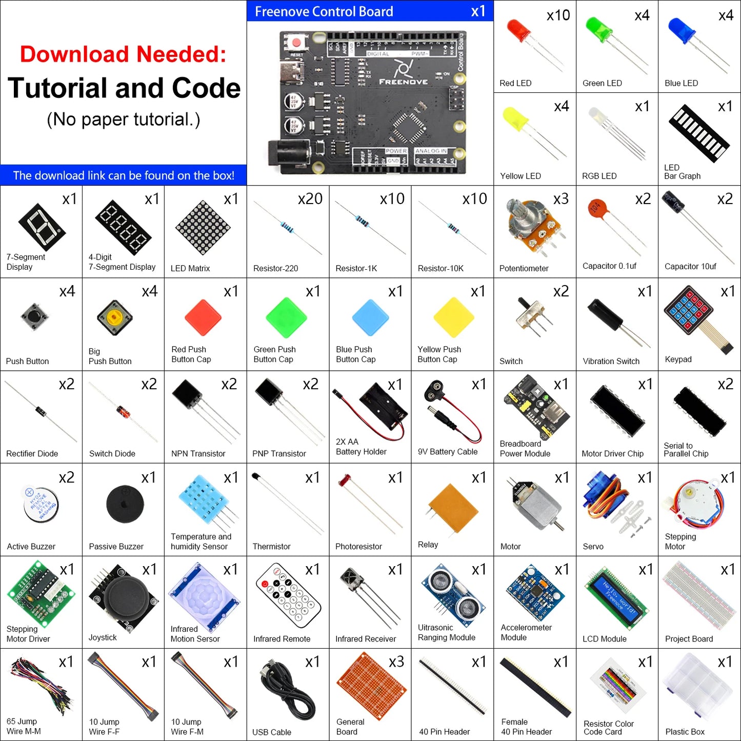 Freenove Ultimate Starter Kit for Arduino UNO R3 V4, 274-Page Detailed Tutorial, 217 Items, 51 Projects