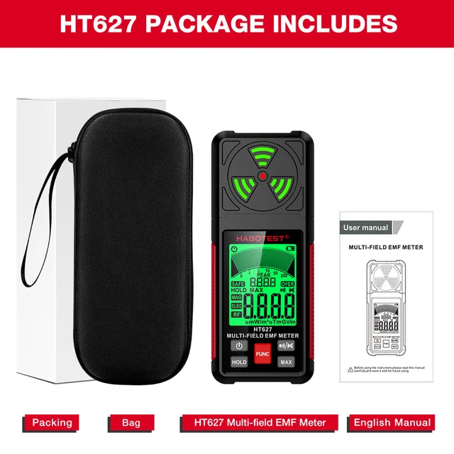 HABOTEST HT627 EMF Meter Professional Electromagnetic Field Radiation Detector Handheld Portable Radio Frequency Warn Meter